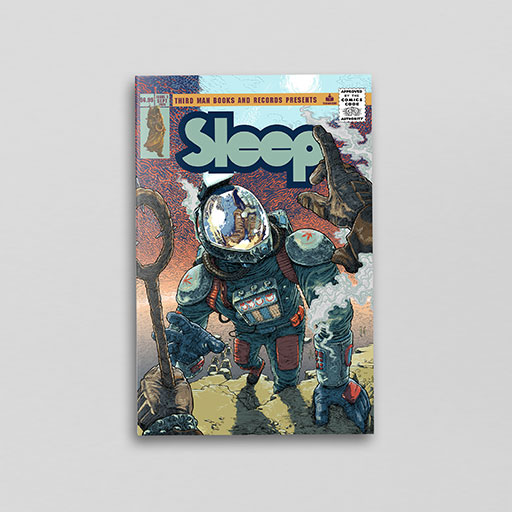 The cover of the Sleep comic book, showing a cartoon astronaut in a spacesuit, floating in space with planets and stars in the background.