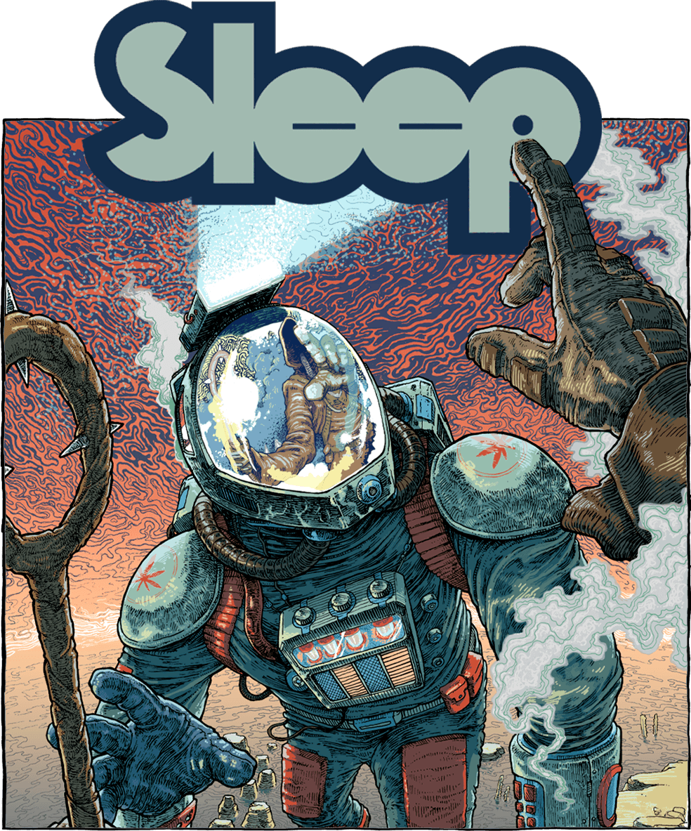 A cartoon astronaut in a spacesuit floating in space with planets and stars in the background.